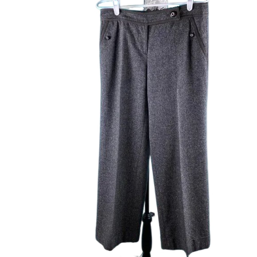 Tory Burch High End Two Toned Speckle Wool Wide Leg Trousers Pants 6